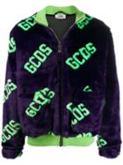 Gcds Faux Fur Logo Bomber Jacket - Purple