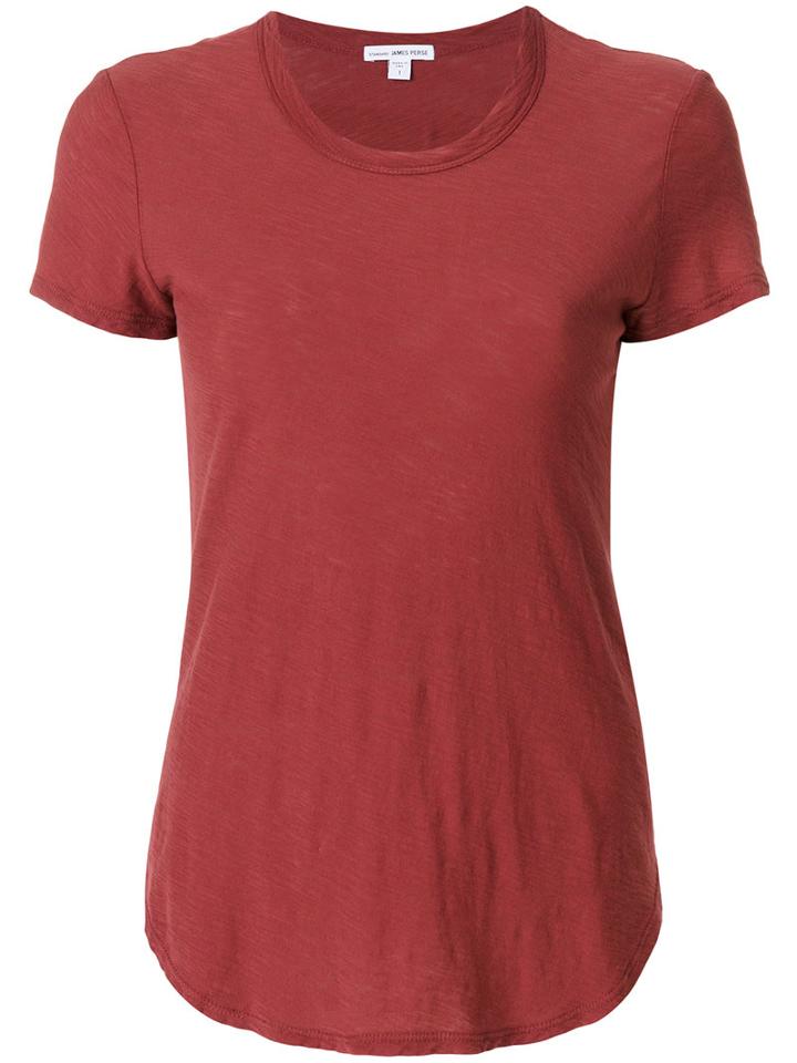James Perse - Curved Hem T-shirt - Women - Cotton - 0, Red, Cotton