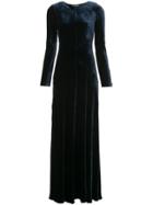 Alberta Ferretti Long Sleeve Velvet Gown - Blue