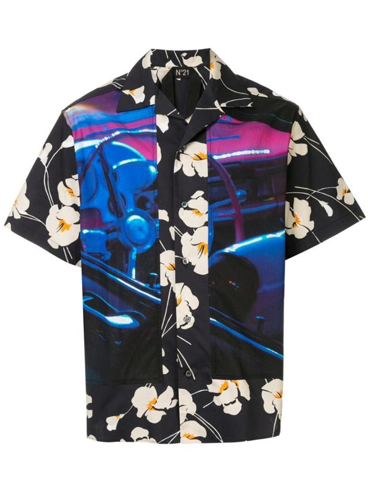 Nº21 Patterned Hawaiian Shirt - Black