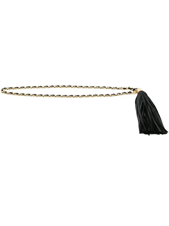 Andrea Bogosian Leather Tassel Chain Belt - Black