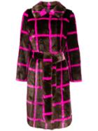 Stand Printed Faux Fur Coat - Brown