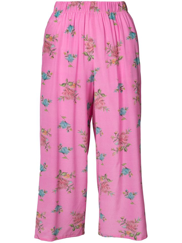 Natasha Zinko - Floral Print Cropped Trousers - Women - Silk - 36, Pink/purple, Silk