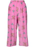 Natasha Zinko - Floral Print Cropped Trousers - Women - Silk - 36, Pink/purple, Silk