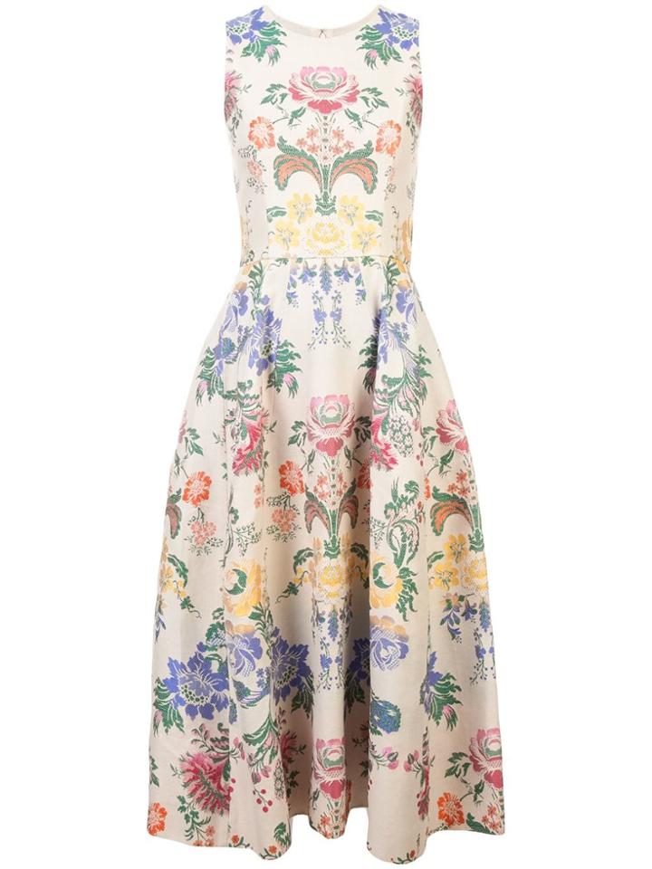 Carolina Herrera Floral Print Mid Dress - Neutrals
