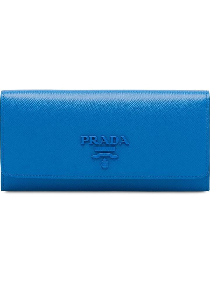 Prada Large Logo Plaque Wallet - Blue