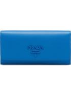 Prada Large Logo Plaque Wallet - Blue