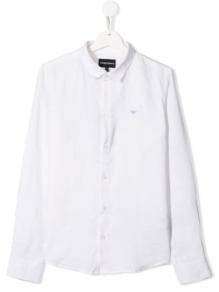 Emporio Armani Kids Teen Long-sleeve Linen Shirt - White