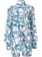 Rokh Rope Print High Neck Shirt - Blue