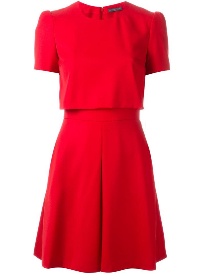 Alexander Mcqueen Layered Skater Dress, Women's, Size: 42, Red, Silk/virgin Wool
