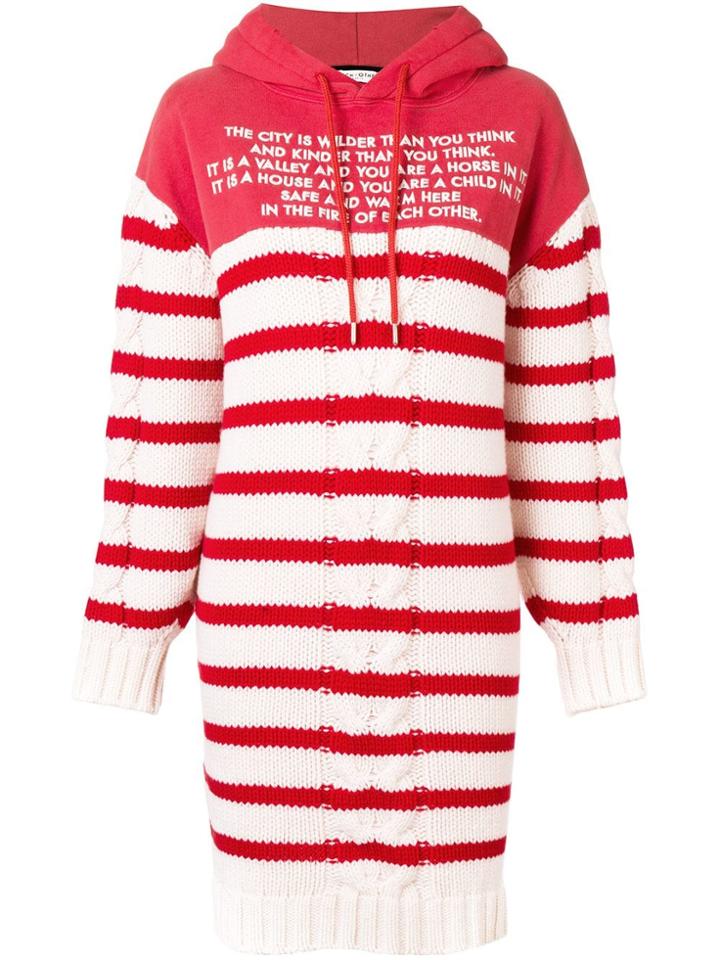 Each X Other Mix Media Striped Sailor Knit Hoodie Dress - Red