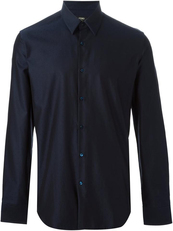 Fendi Small Diamonds Print Shirt, Men's, Size: 41, Blue, Cotton