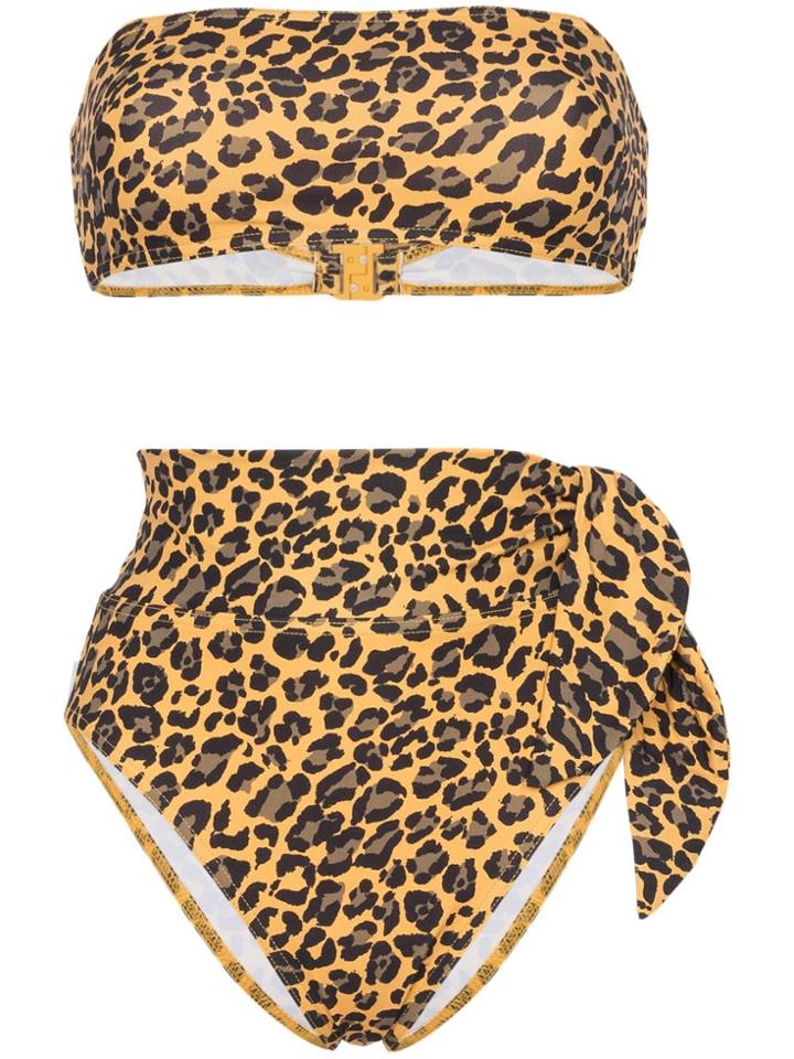 Zimmermann Leopard Print Bandeau Bikini - Brown