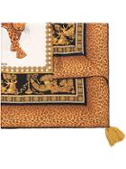Versace Brown, Yellow And Black Baroque And Leopard Print Silk Scarf -