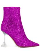 Amina Muaddi Asymmetric Heel Glitter Detail Boots - Pink