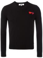 Comme Des Garçons Play V Neck Fine Knit Jumper, Men's, Size: Large, Black, Wool