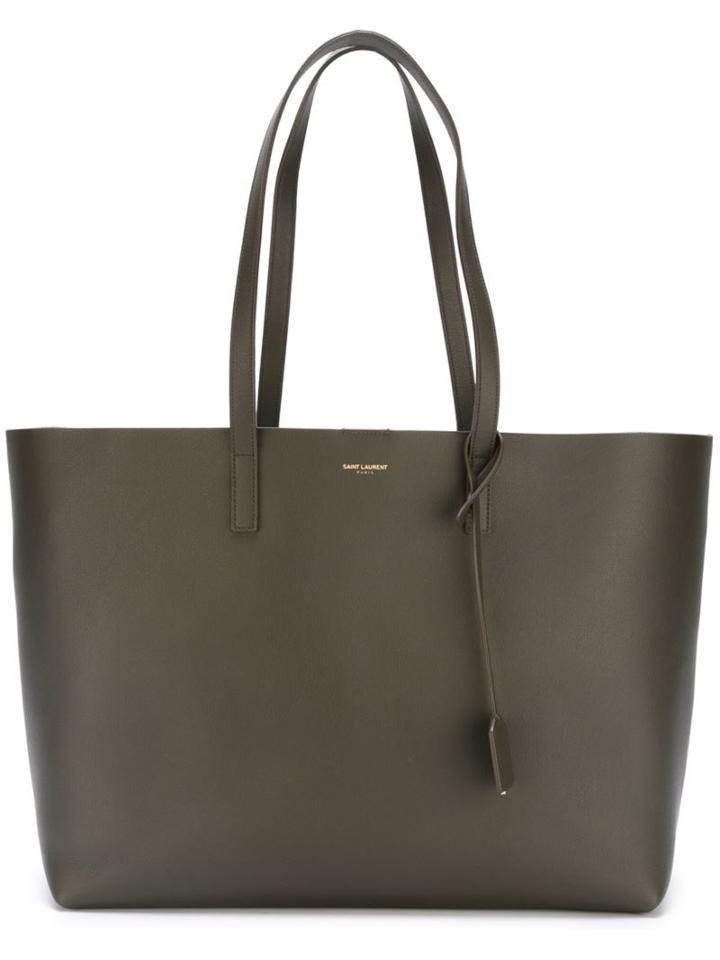 Saint Laurent Large Shopper Tote, Women's, Green, Calf Leather