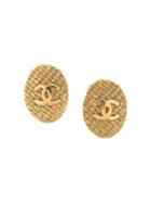 Chanel Pre-owned Embossed Logo Oval Earrings - Gold