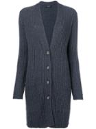 Twin-set - Deep V-neck Ribbed Cardigan - Women - Polyamide/viscose/cashmere/wool - M, Grey, Polyamide/viscose/cashmere/wool