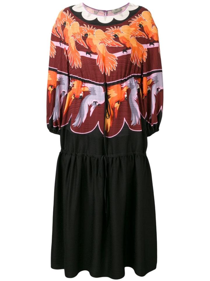 Fendi Parrot Print Prairie Dress - Red