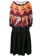 Fendi Parrot Print Prairie Dress - Red