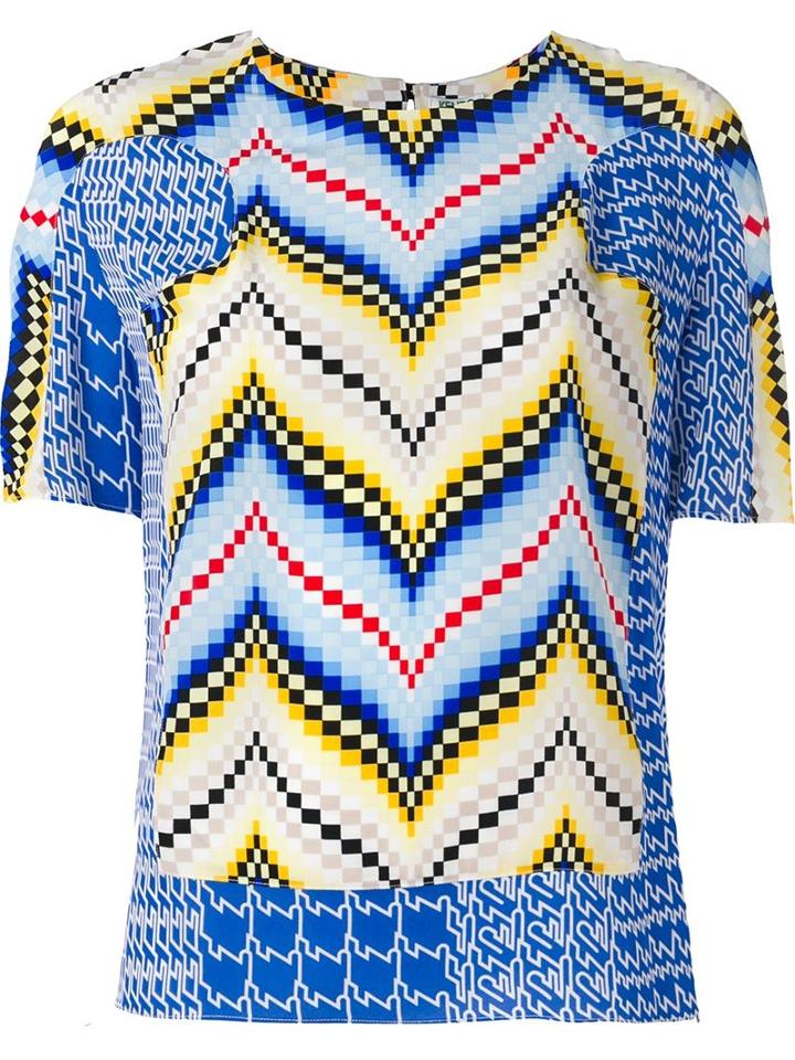 Kenzo Chevron And Diagonal Stripes Top, Size: 34, Silk