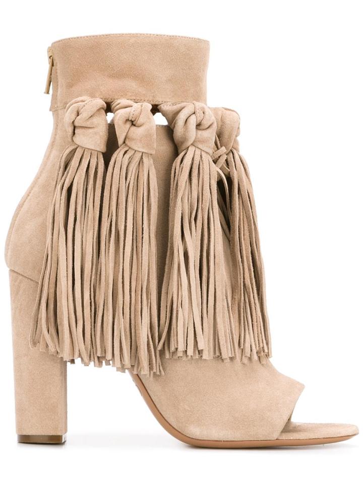 Chloé Fringed Open Toe Booties - Nude & Neutrals