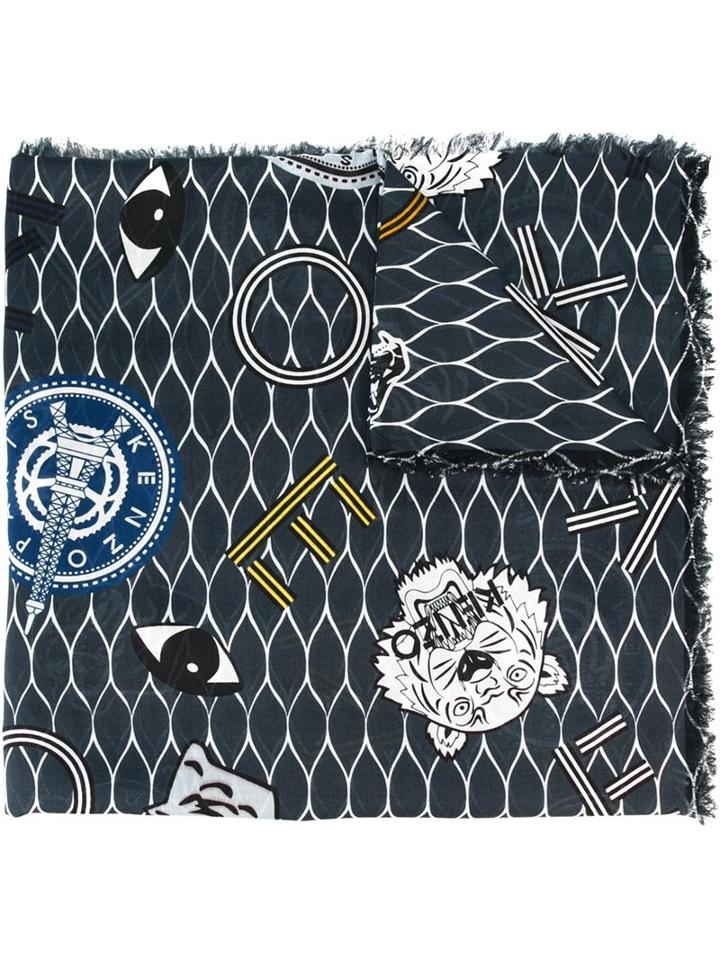 Kenzo Multi Icon Scarf, Women's, Blue, Cotton/modal