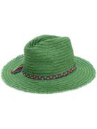 Inverni Frayed Trim Woven Hat - Green