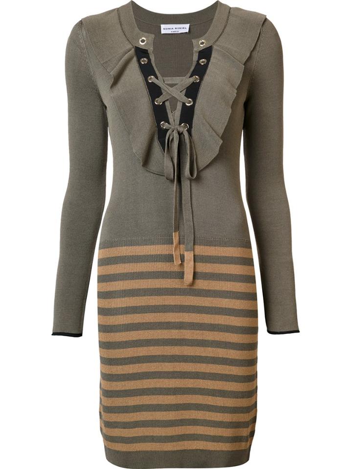 Sonia Rykiel Knitted Drawstring Dress - Green