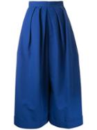 Delpozo Pleated Wide-legged Cropped Trousers, Women's, Size: 40, Blue, Cotton
