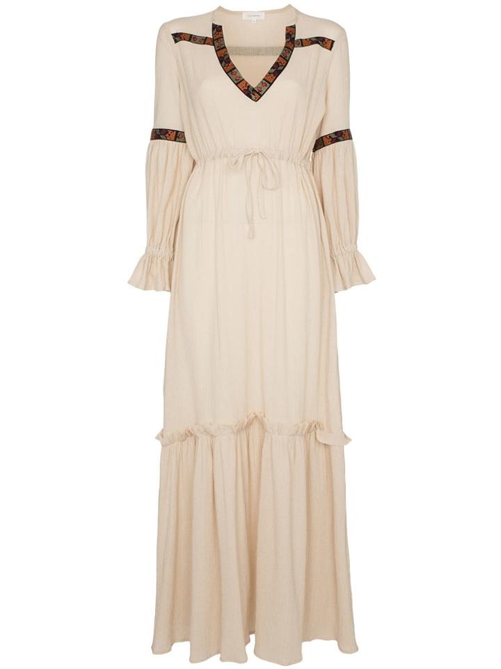Celia Dragouni Gathered Sleeve V-neck Cotton Dress - Neutrals