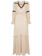 Celia Dragouni Gathered Sleeve V-neck Cotton Dress - Neutrals