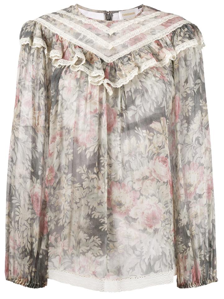 Zimmermann Floral Print Ruffle Blouse - Multicolour