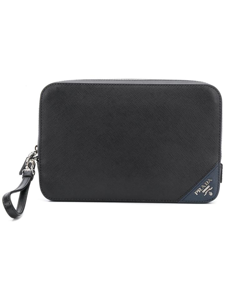 Prada Logo Zipped Pouch - Black