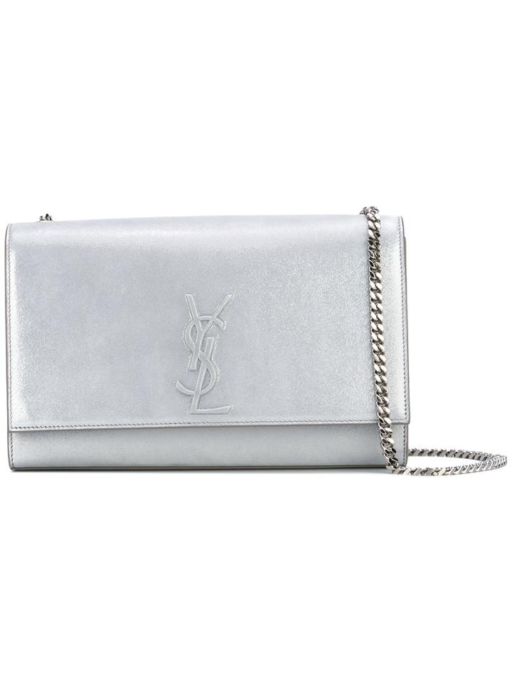Saint Laurent Classic Medium Monogram Satchel, Women's, Grey, Leather