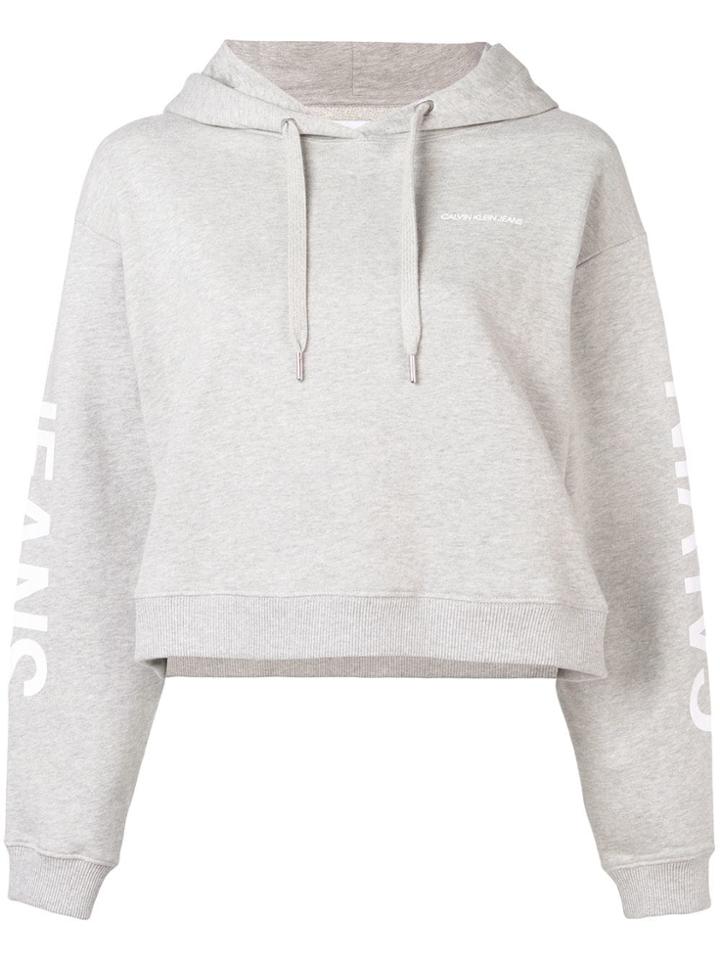 Calvin Klein Jeans Logo Print Cropped Hoodie - Grey