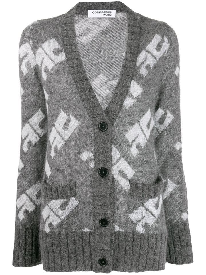 Courrèges V-neck Monogram Cardigan - Grey