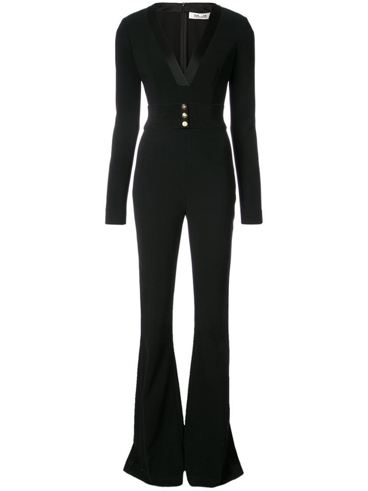 Dvf Diane Von Furstenberg Belted Plunge Jumpsuit - Black