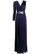Elisabetta Franchi Pleated Asymmetric-sleeve Gown - Blue