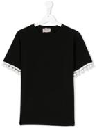 Mariuccia Milano Kids Teen Pom-pom Sleeve T-shirt - Black