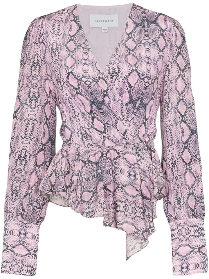 Les Reveries Snake Print Draped Blouse - Pink