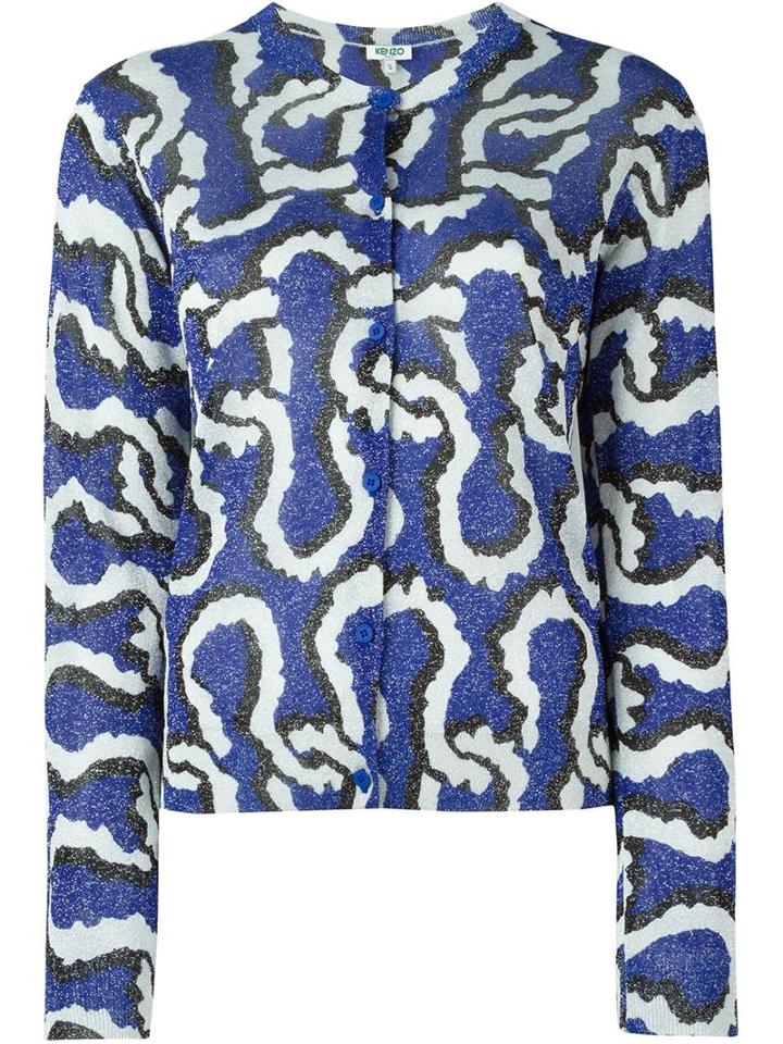 Kenzo Curvy Line Cardigan, Women's, Size: L, Blue, Polyester/viscose