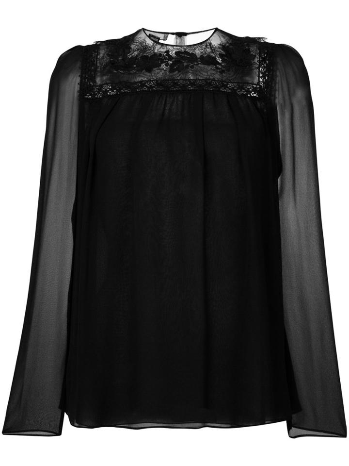 Giambattista Valli - Crochet Lace Sheer Blouse - Women - Silk/polyamide - 40, Black, Silk/polyamide
