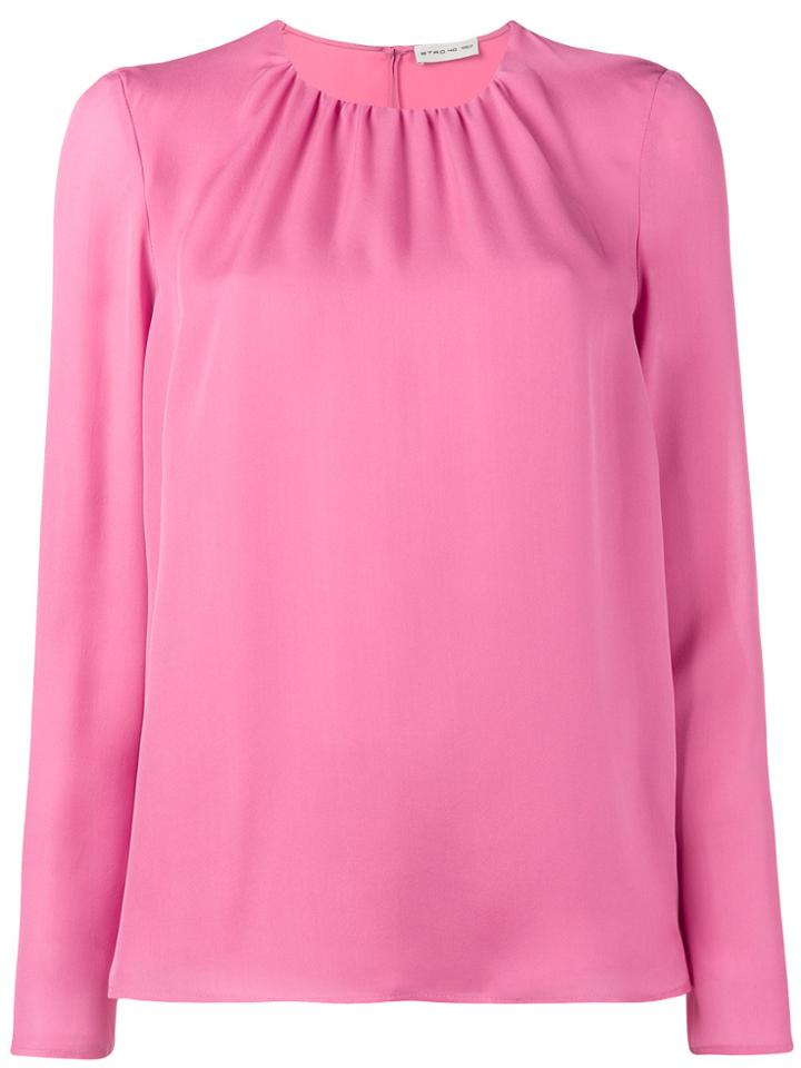 Etro Gathered Long Sleeve Blouse - Pink & Purple
