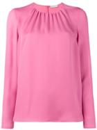 Etro Gathered Long Sleeve Blouse - Pink & Purple