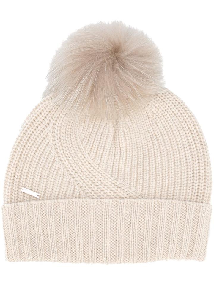 Woolrich Pom Pom Beanie, Women's, Size: Small, Nude/neutrals, Polyamide/viscose/mohair/racoon Fur