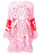 Valentino Feather Appliqué Printed Dress - Pink