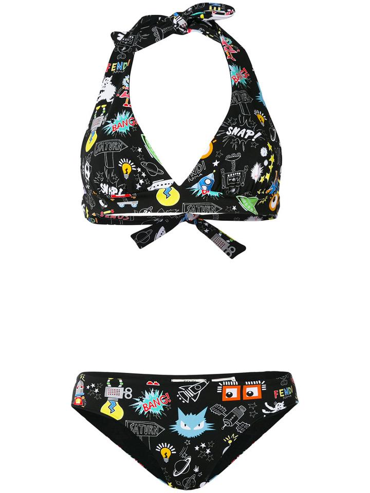 Fendi - Space Print Bikini - Women - Polyamide/spandex/elastane - 40, Black, Polyamide/spandex/elastane