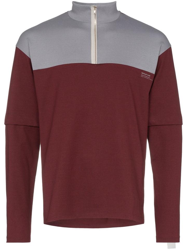 Portvel Block-colour Zipped Sweatshirt - Red